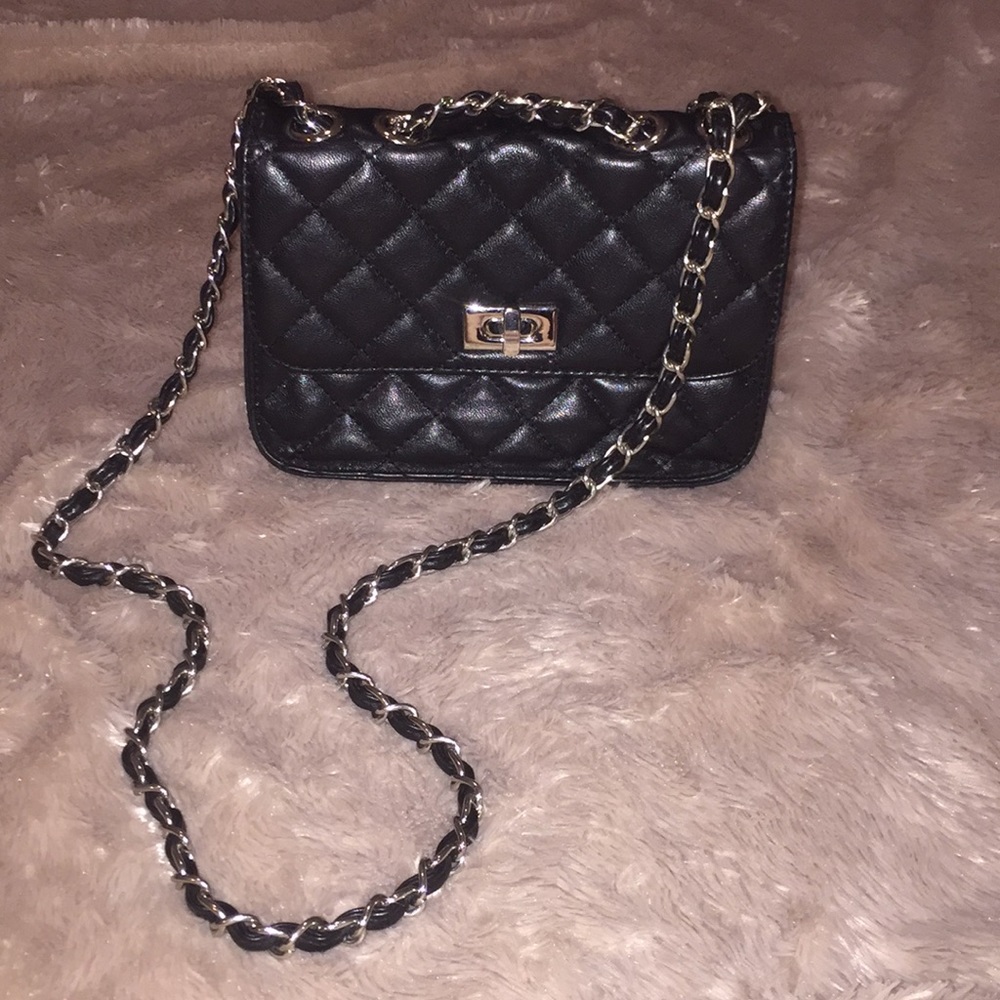 Black quilted leather crossbody bag